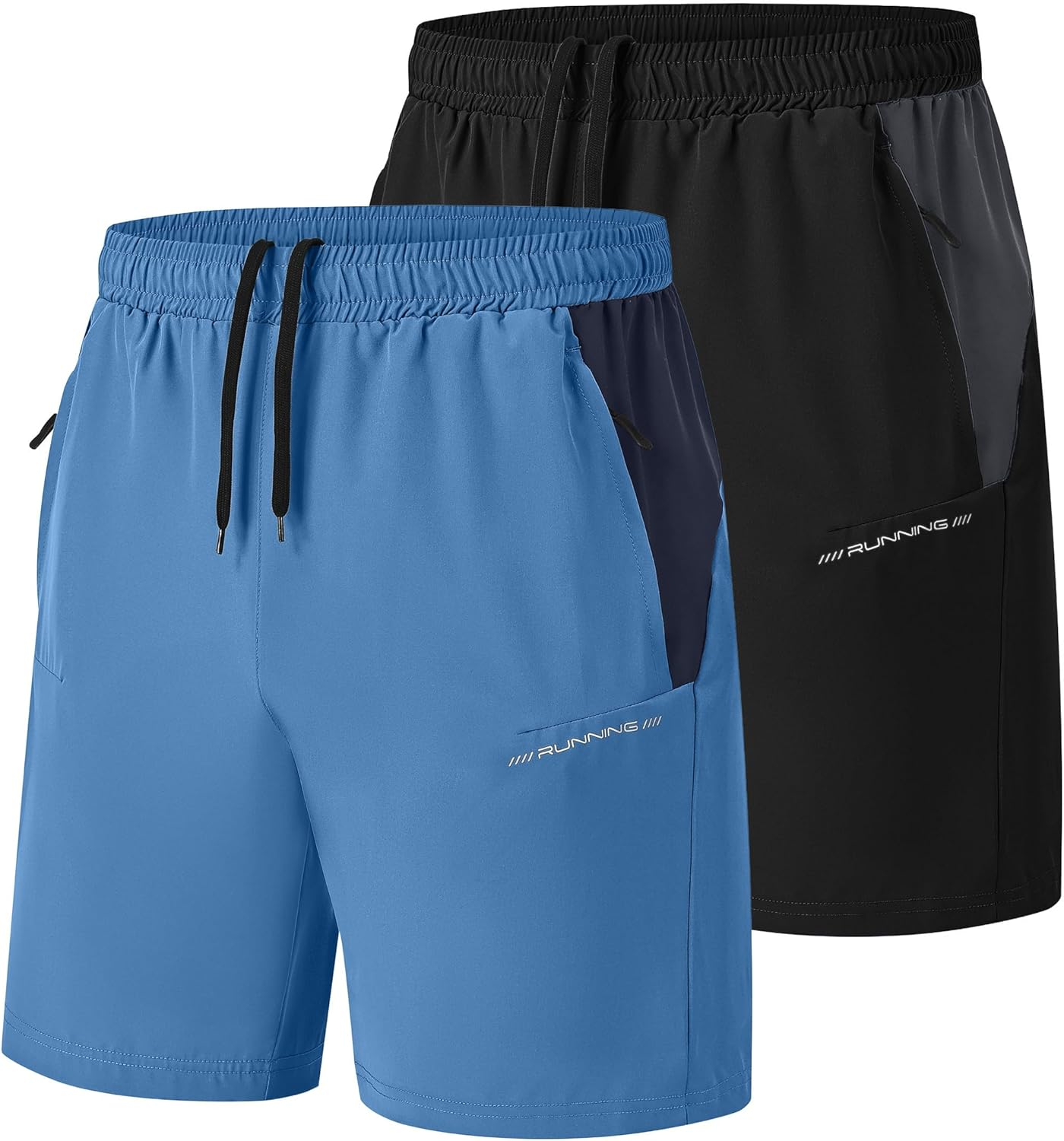 Mens Gym Workout Shorts with Zip Pockets Polyester Sport Athletic Training Shorts Dry Fit 2 Pack Running Tennis