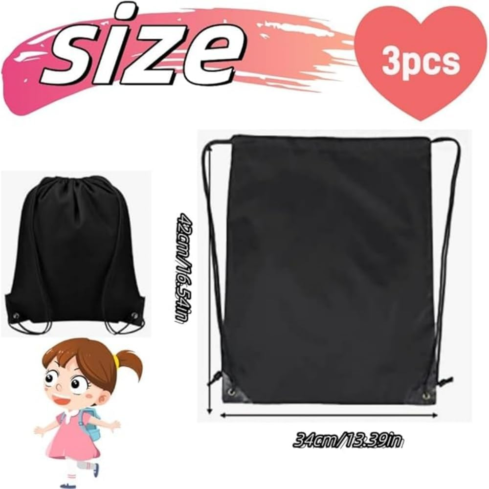 Fabselection 3Pcs Drawstring Backpack Bulk Drawstring Bag Nylon Cinch Sack Backpack Bag,Drawstring Bag String Backpack Bulk Tote Sack Cinch Bag Sport Bag Nylon Draw String Sport Bag（Black） image number 1