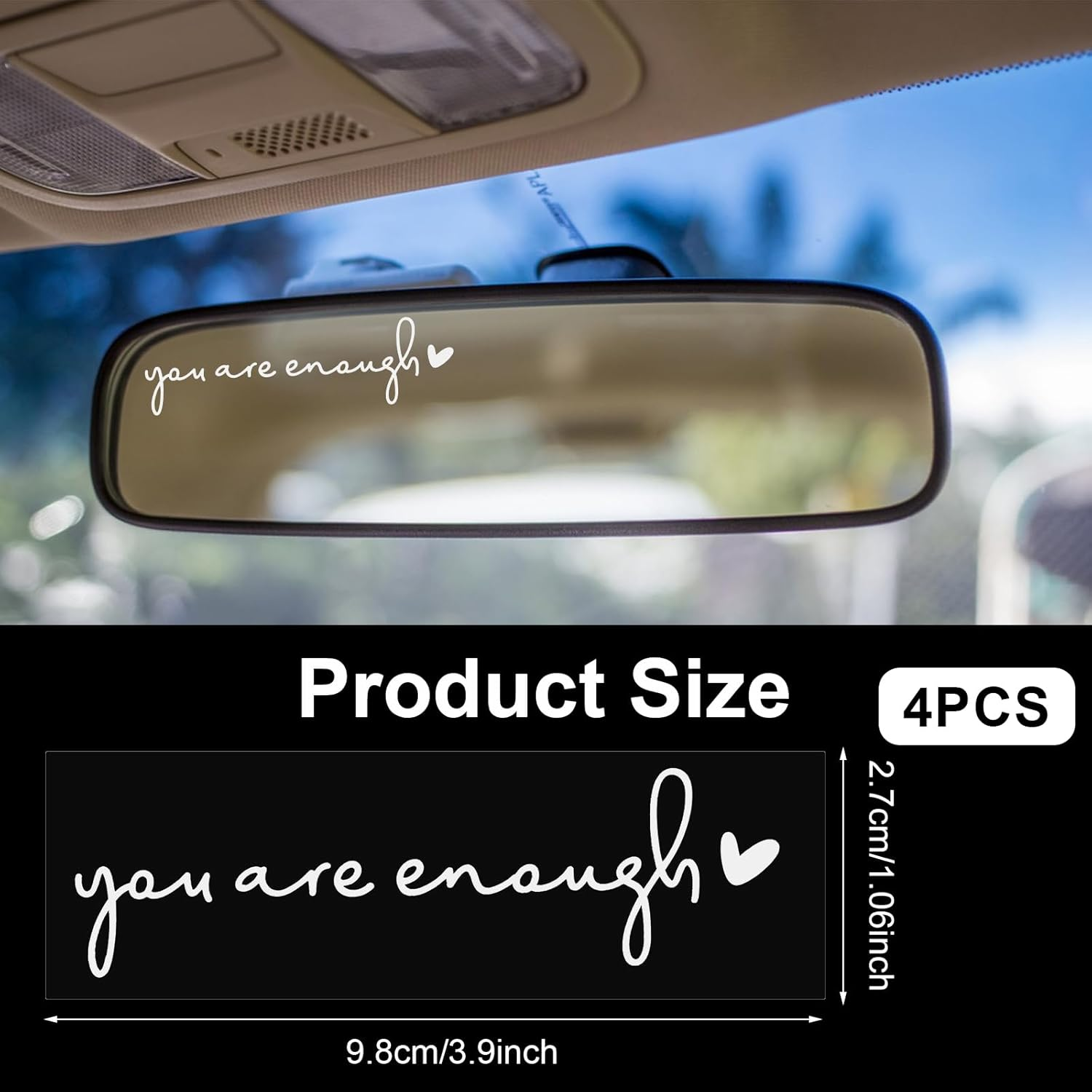 4X You Are Enough Rearview Mirror Decal, Rear View Mirror Sticker, Car Window Decals, Self Affirmations Vanity Mirror Stickers for Women Water Bottle Laptop Bumper Car Accessories Gifts (White) image number 3