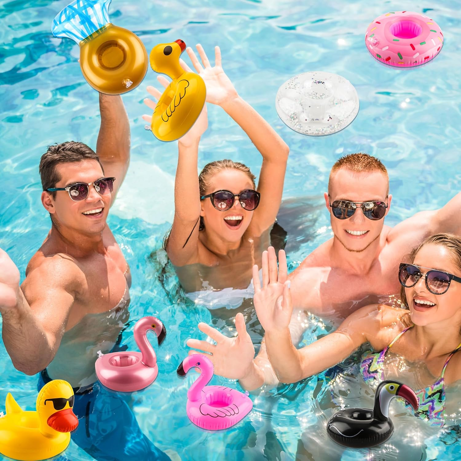 30 Pack Inflatable Drink Holders Pool Cup Coasters Drinking Cup Holder Float with Air Pump for Swimming Pool Beach Holiday Party Favors image number 1
