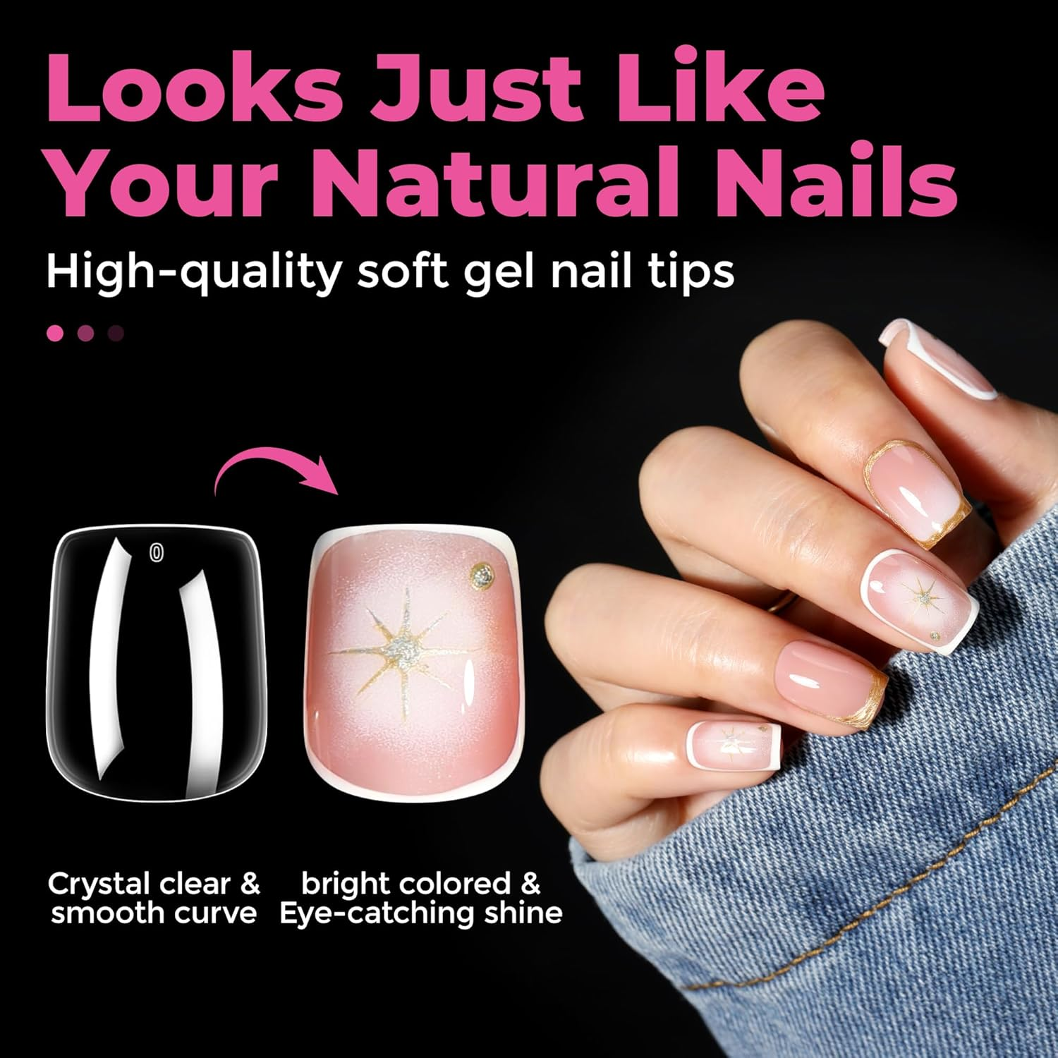 UNA GELLA Extra Short Square Nail Tips XS Short Square Gel Tips 216Pcs Press on Nails Full Cover 12 Sizes Clear Fake Nails Extension for Home DIY Nail Salon Soft Gel Tips image number 5
