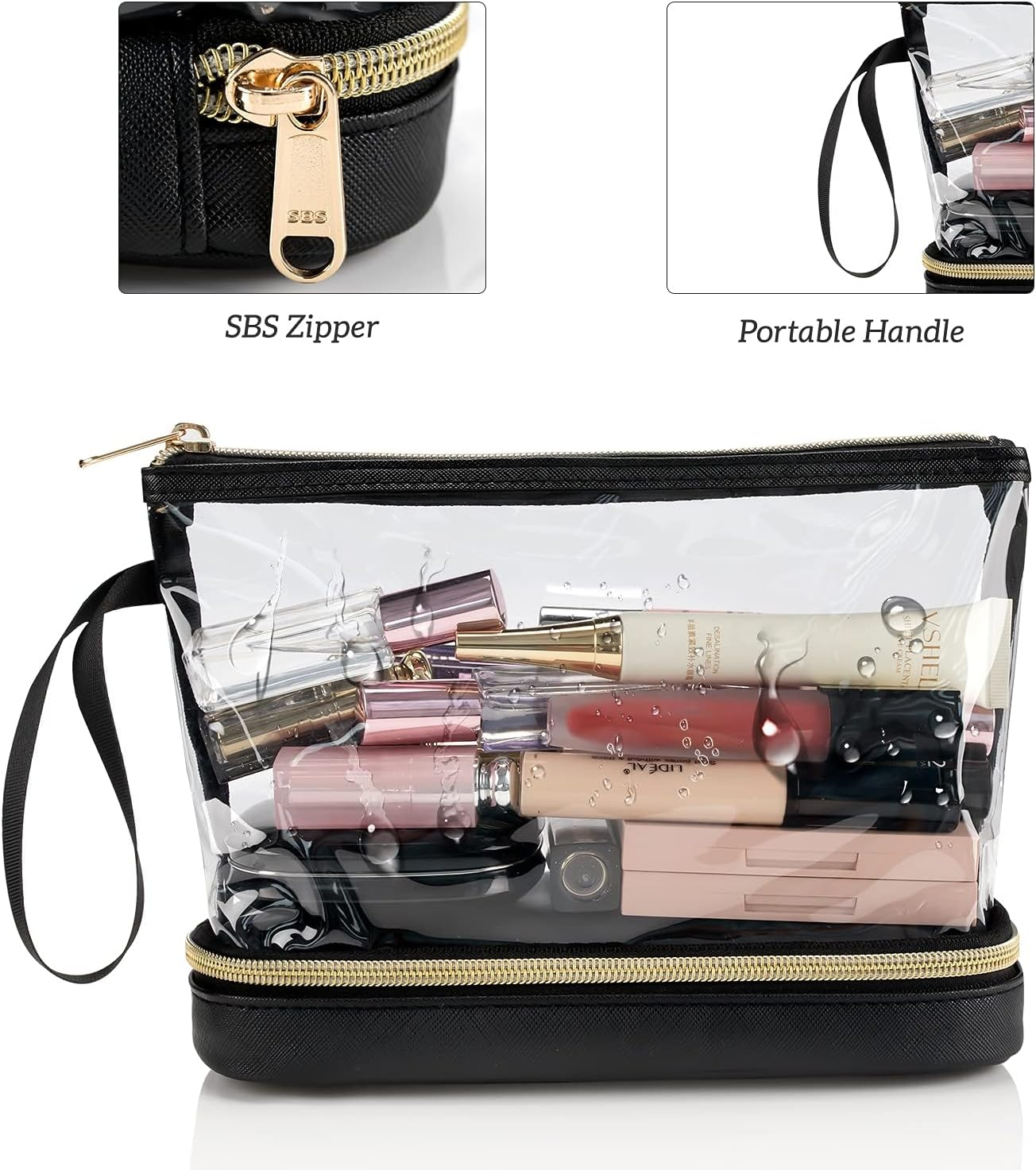 FACAICAI Travel Makeup Bag, Clear Cosmetic Bag Make up Organizer TSA Approved Toiletry Bag, Waterproof Pouch for Women Purse for Toiletries Accessories Brushes (Black) image number 1