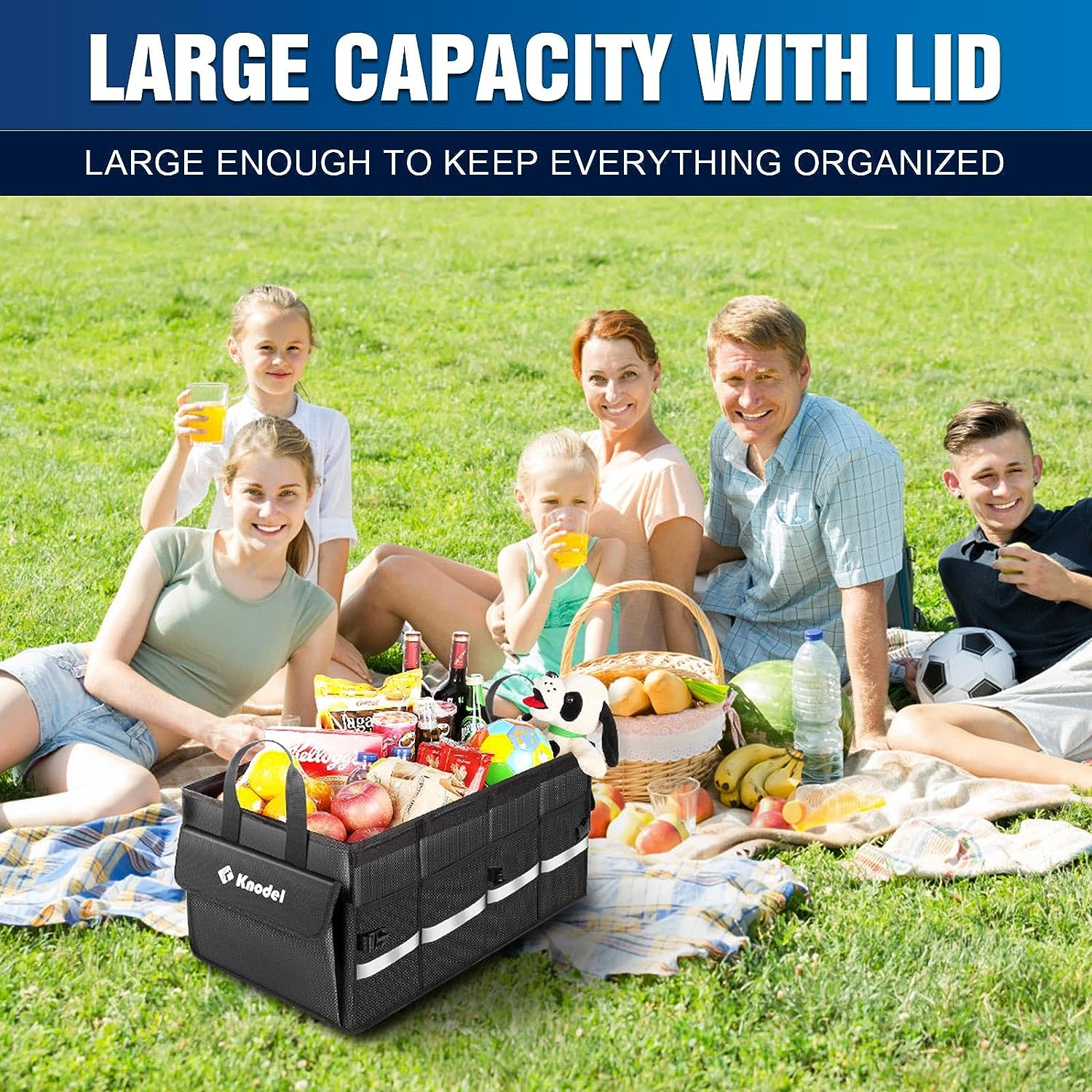 K KNODEL Car Boot Organiser with Foldable Cover, Car Boot Organiser Storage, Large Boot Tidy for Car, Car Boot Storage Box and Bag, Car Trunk Organiser for Small Car and Suv, (2C, Black) image number 6