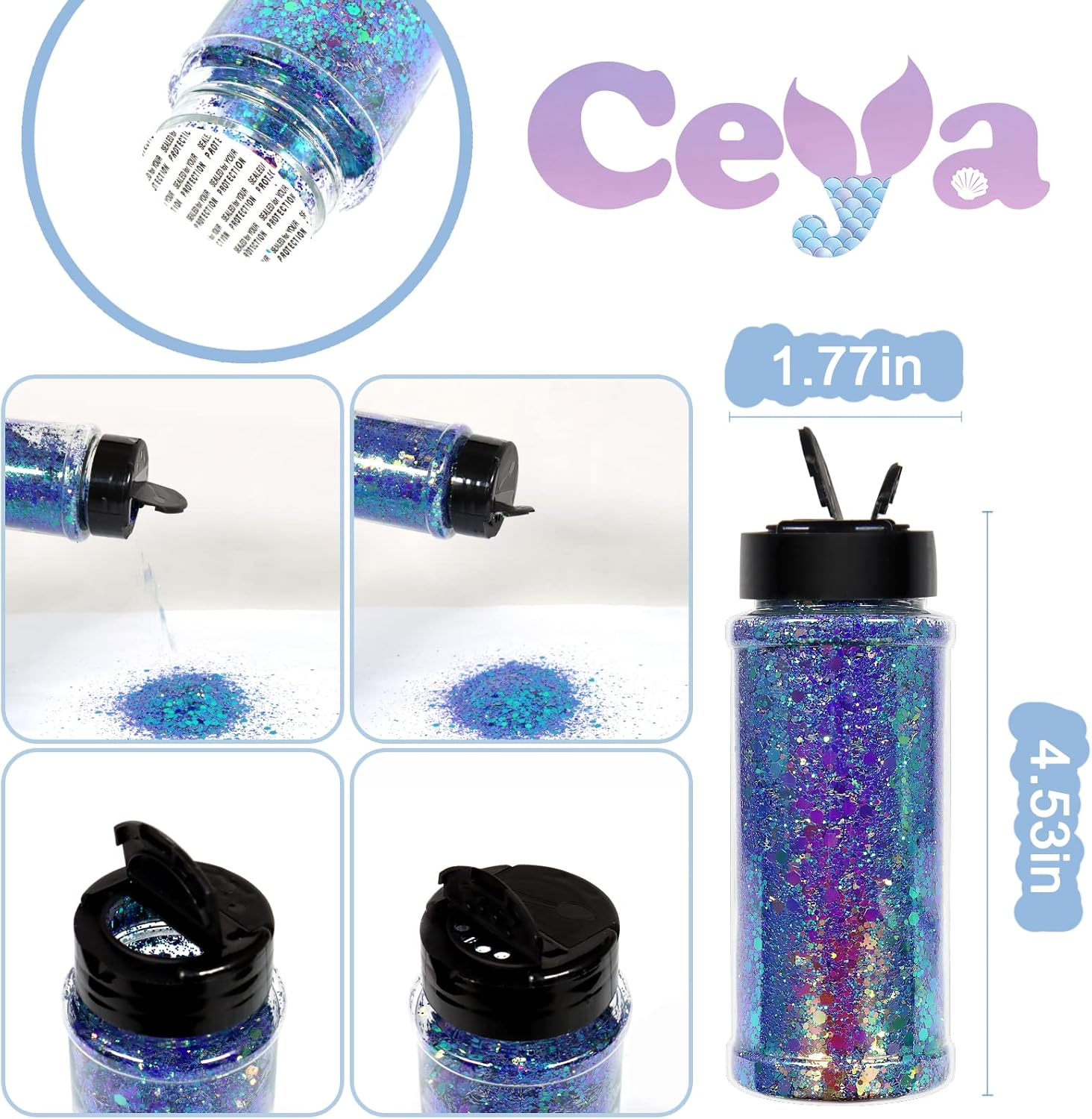 Ceya Chameleon Chunky Glitter, 3.5Oz/100G Mermaid Color Shift Craft Glitter Powder Color Changing Iridescent Flake Sequin for Epoxy Resin, Nail, Tumbler, Slime, Phone Case, Party Decor, Jewelry Making - Colorful Party image number 2