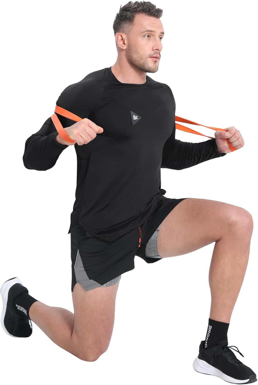 BROKIG Mens Armzip Long Sleeve Gym Tshirts, Quick Dry Workout Compression Shirts Lightweight Running Sports Top with Zip Pocket image number 4