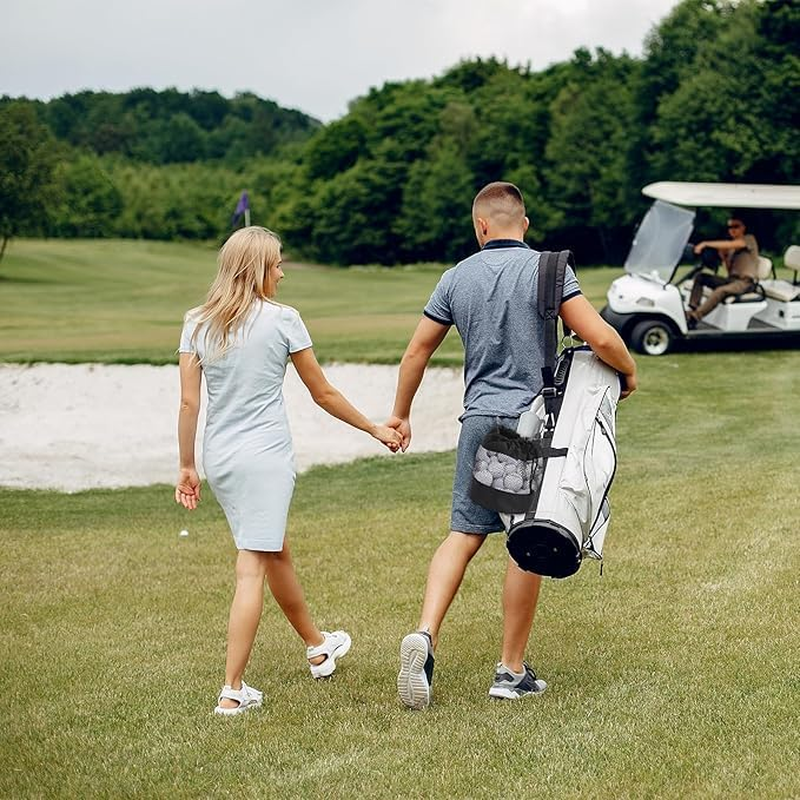 Leanockesa 2 Pcs Black Nylon Mesh Golf Ball Bags with Drawstring & Hooks, 7.08 X 5.11 Inch Portable Golf Ball Storage Pouch, Durable Golf Ball Organizer for Easy Access - Black image number 3