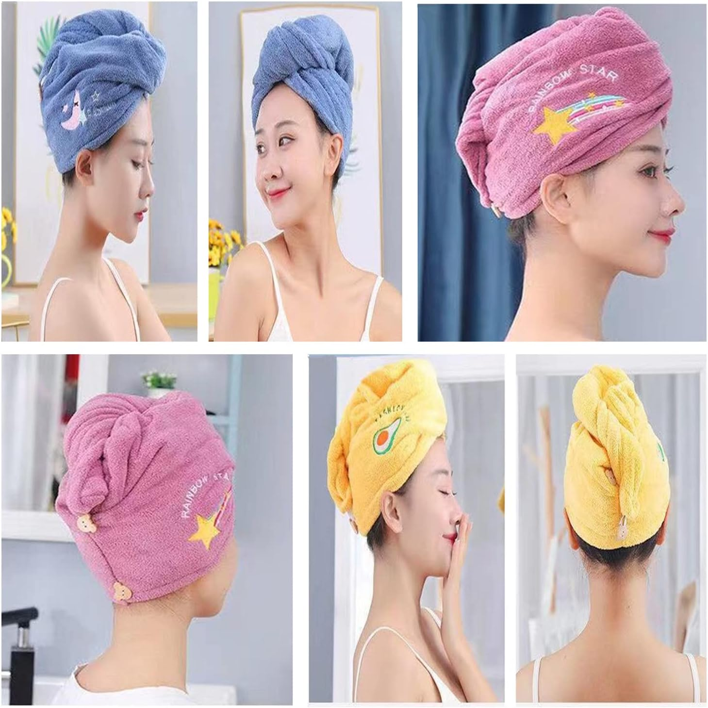 Kettion Pack of 3 Hair Turban with Buttons, Hair Towel, Turban Towel, Hair Quick-Dry Hair Towel, Super Absorbent Hair Drying Towel, Twisted Hair Towel Wrap, image number 2