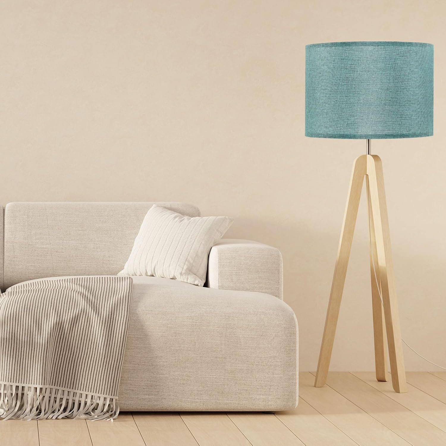 Uxcell Drum Lamp Shades Set of 2, 13"X13"X9" Linen round Lamp Shade for Table Lamps Easy Assembly Lampshade for Table Lamps Floor Lamps Bedside, Blue image number 1