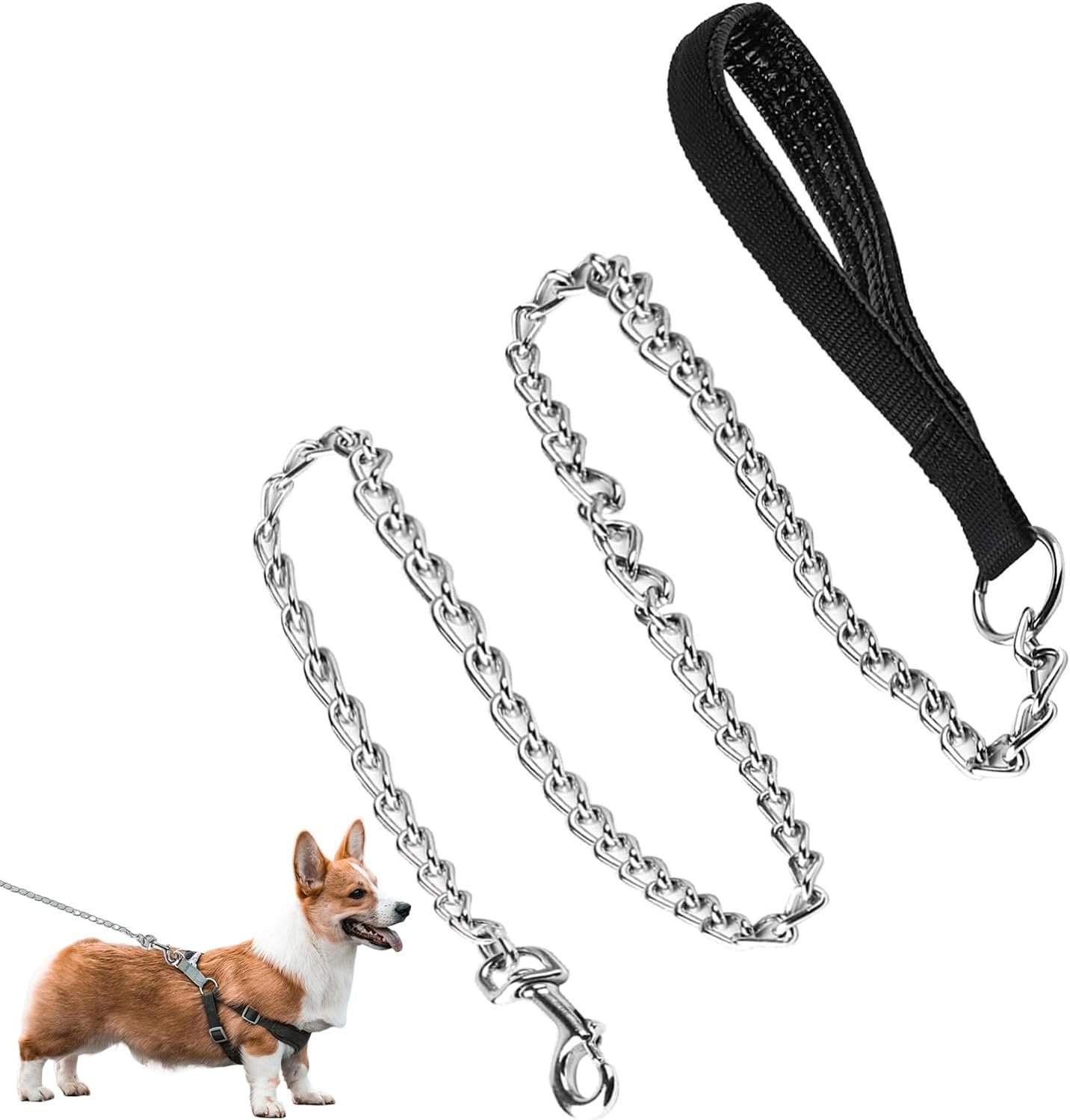 Heavy Duty Metal Dog Leash Training Leash with Padded Nylon Handle Bite Resistant Pet Leash for Large Medium Dogs 120Cm/3Mm - Black