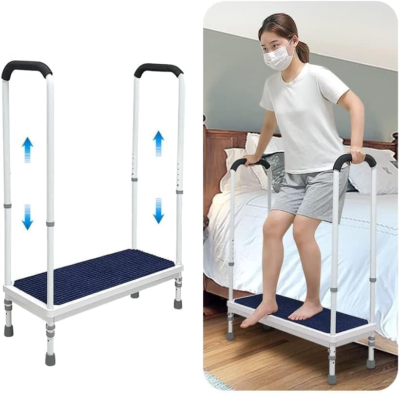 NEPPT Bed Steps for High Beds for Adults Safety Step Stool with Handle Elderly Bedside Assist Medical Adjustable Handicap Foot Step Stool for Bedroom, Bathtub, Shower, SUV Car (Blue-80Cm)