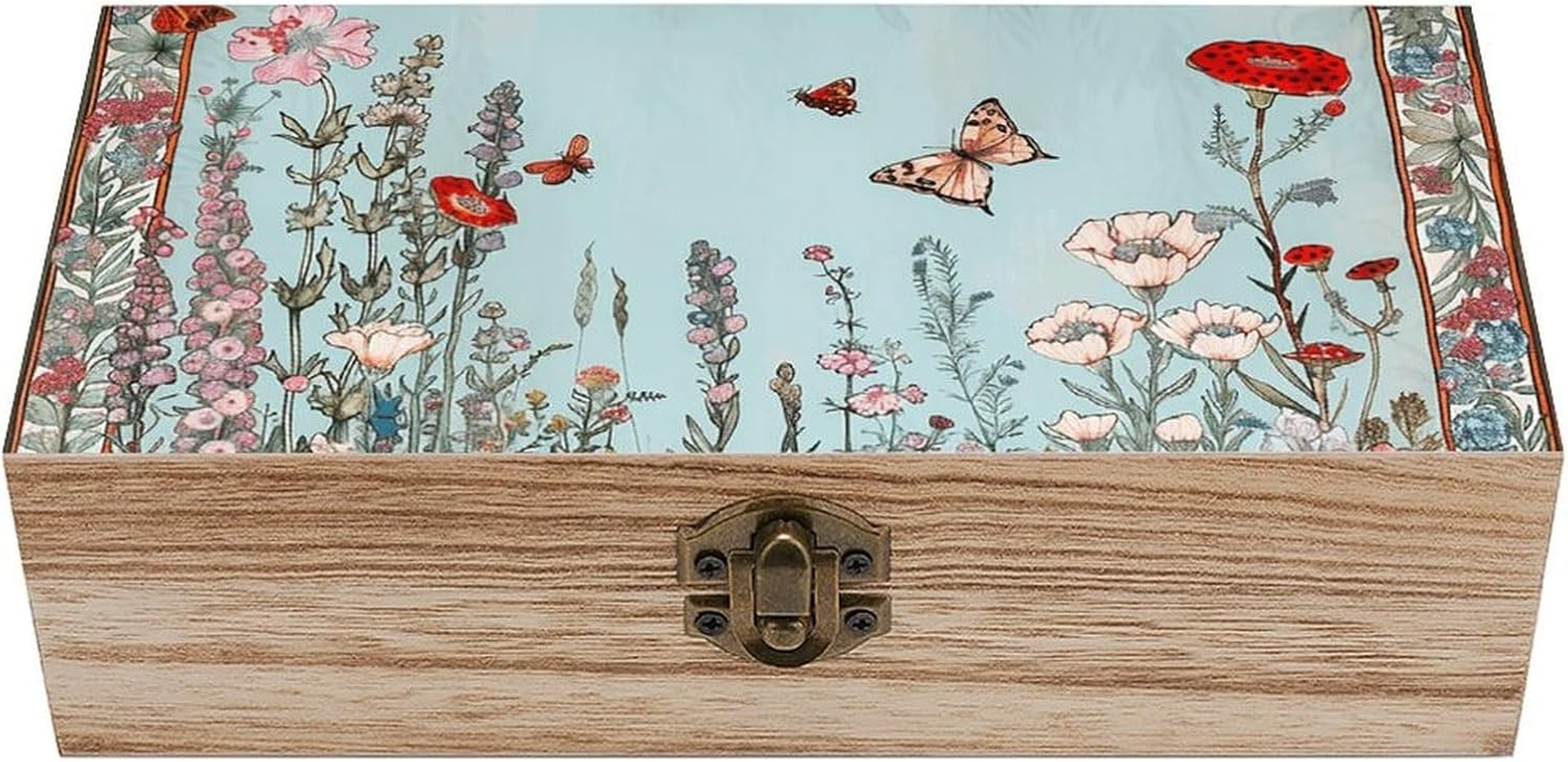 Flowers Wooden Box Wood Wedding Keepsake Boxes with Lids Small Decorative Boxes Lightweight Wooden Memory Storage Box for Crafts Keepsakes Jewelry Photo Letter Storage image number 1