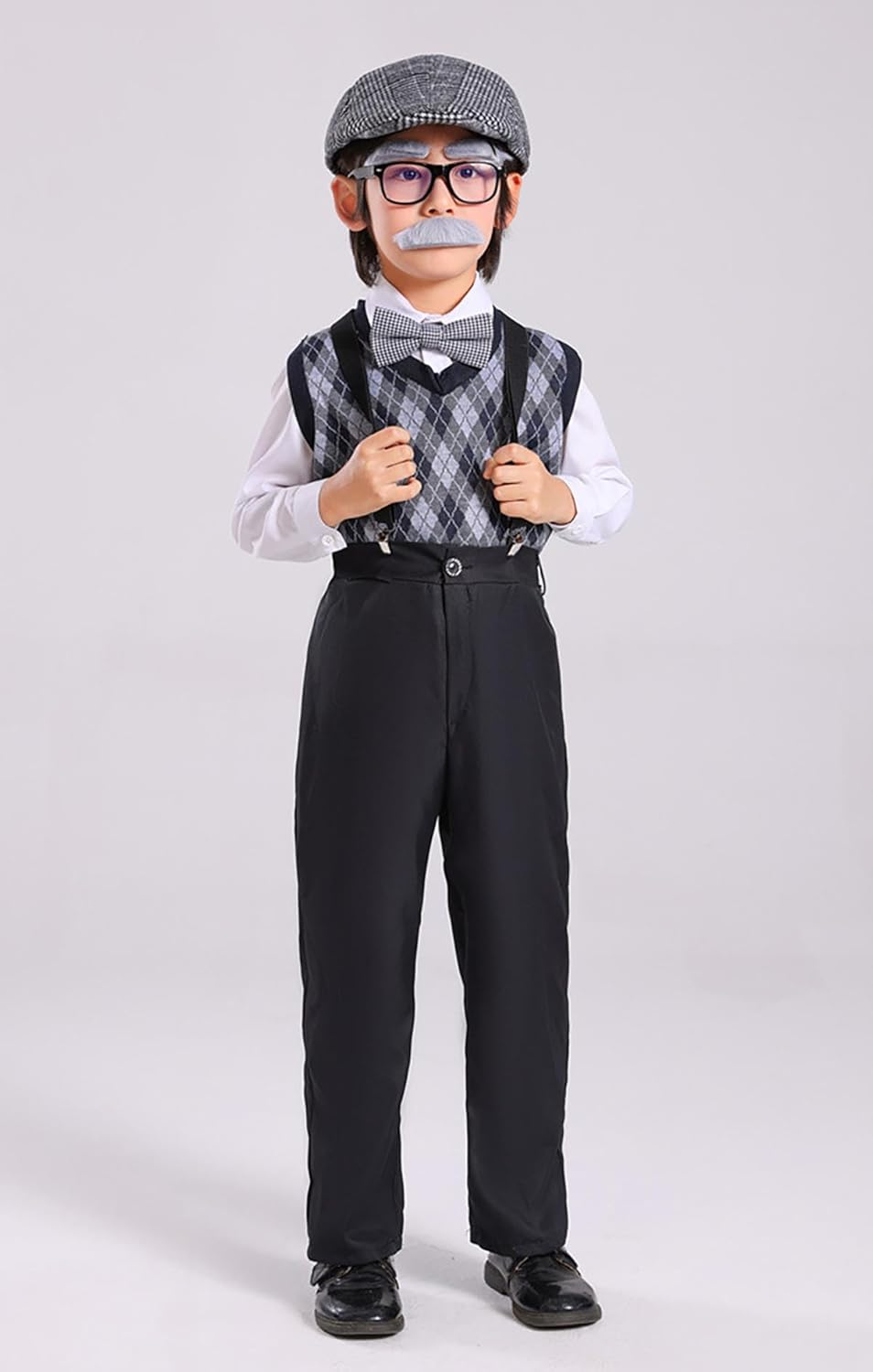 100 Days of School Old Man Costume for Boys Grandpa Old Person Sweater Vest Old Lady Costume for Kids image number 5