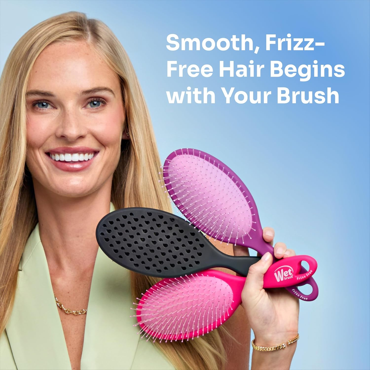 Wet Brush Frizz Free Detangler Reduces Frizz, Static & Flyaways Using Ionic Technology, Smooth Finish Styling Brush Adds Shine, Ergonomic Design, Works on All Hair Types, Wet or Dry Hair, Purple image number 2
