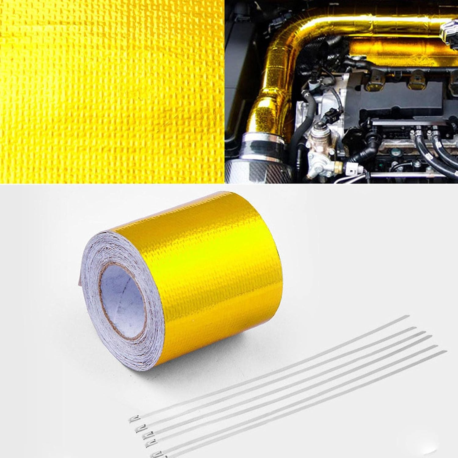 Gold Exhaust Heat Wrap,Aluminum Foil Auto Heat Wrap Roll | Easy to Use Adhesive Backed Heat Resistant Tape for Auto Dobooo image number 1