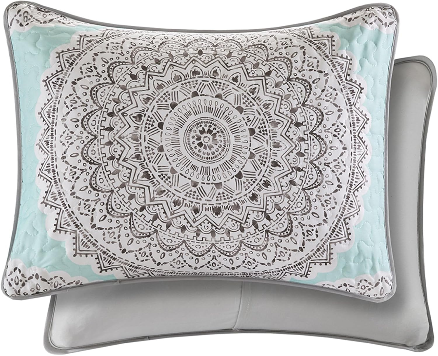 Comfort Spaces Reversible Quilt Set - Vermicelli Stitching Bohemian Design, All Season, Lightweight, Coverlet Bedspread Bedding, Shams, Full/Queen(90"X90") Adele Aqua Medallion 3 Piece image number 3