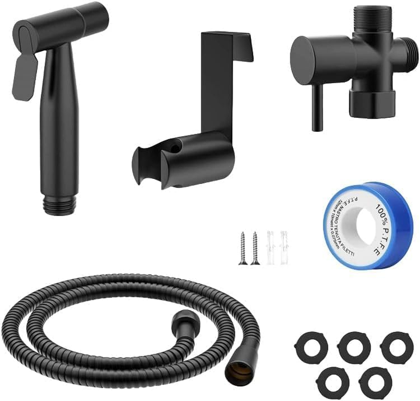 Handheld Bidet Sprayer for Toilet, Spray Attachment with Hose for Feminine Wash, Baby Cloth Diaper Washer, Stainless Steel Cleaner and Shower Sprayer for Pet, Bathroom or Toilet (Black)