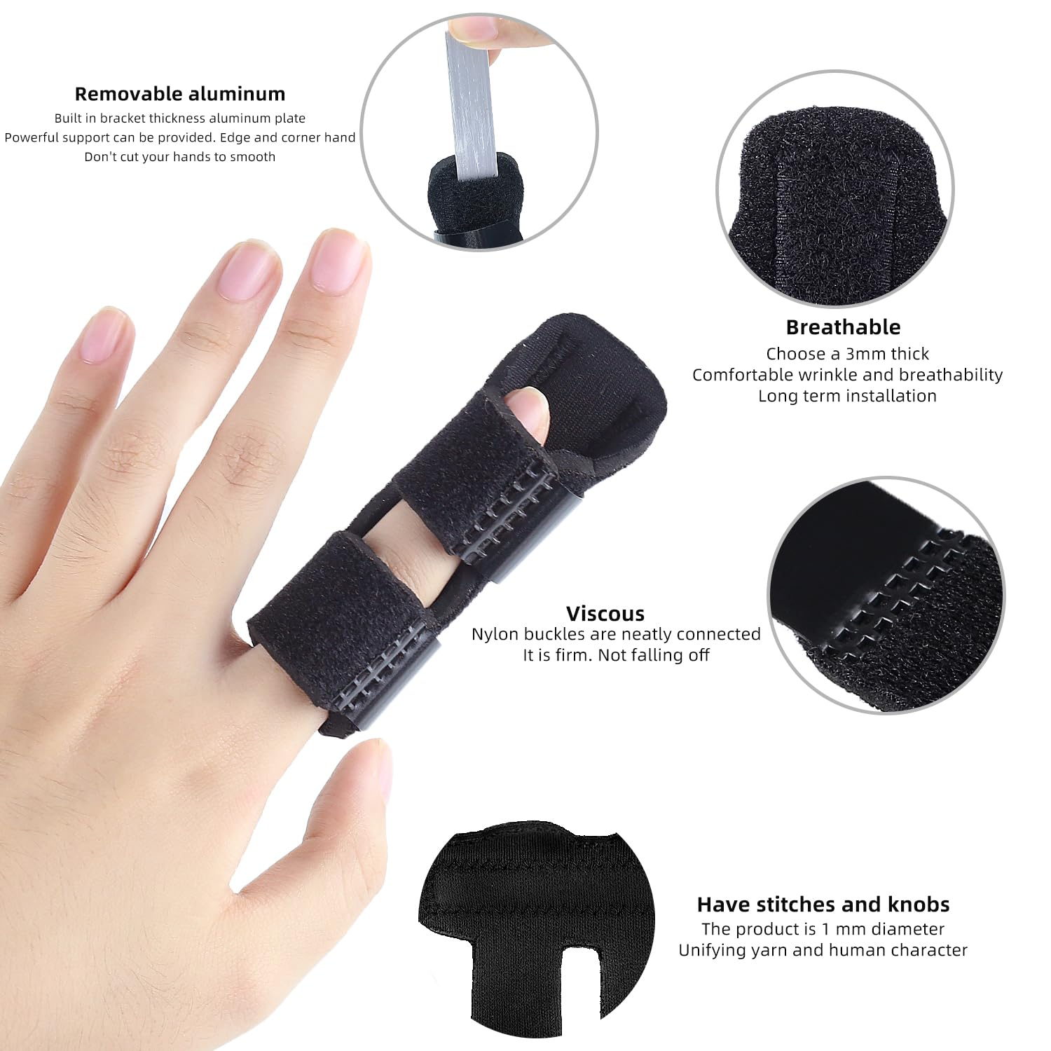 4 Pcs Trigger Finger Splints/Brace for Knuckle Immobilization, Broken Finger Protection, Straightening & Arthritis Pain Relief (Black) - Blue image number 4