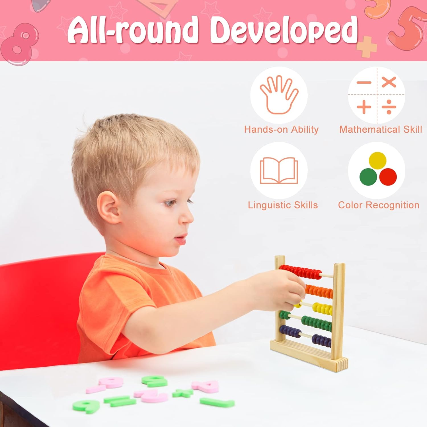 Sealive Wooden Abacus for Kids Math - 50 Beads Counting Toy, Multi-Color Counters for Kids 3-5, Counting Toys for Preschool Learning & Development, Develops Coordination, Motor Skills image number 6