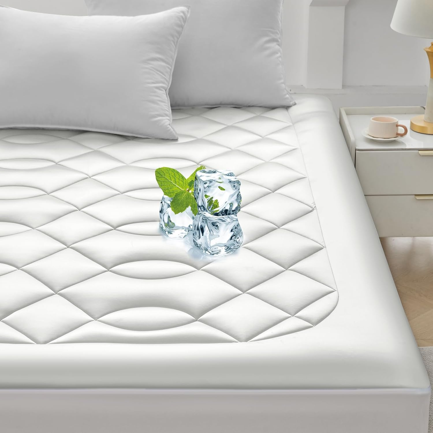 Cooling Mattress Topper King Size - Pillow Top Mattress Pad for Hot Sleepers - Breathable Ultra Soft Mattresses Protector with 8-21 Inch Deep Pocket (78X80 Inch, Pearl White) image number 2