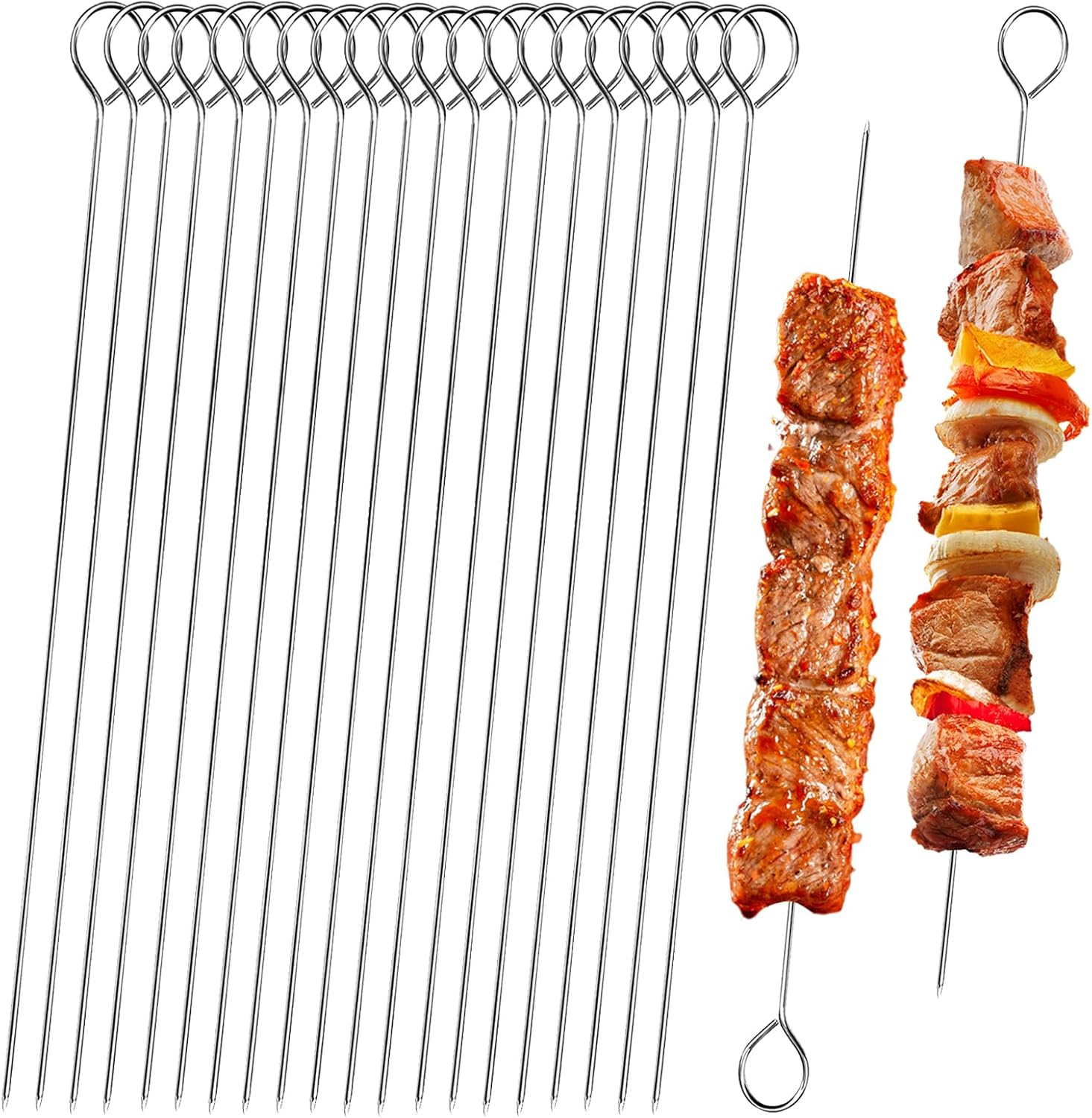 20 PCS BBQ Metal Skewers Stainless Steel, 7.87"/20Cm Food-Grade Metal Kebab Skewers for Kebabs, Grilling, Oven, and BBQ - Durable & Reusable image number 2