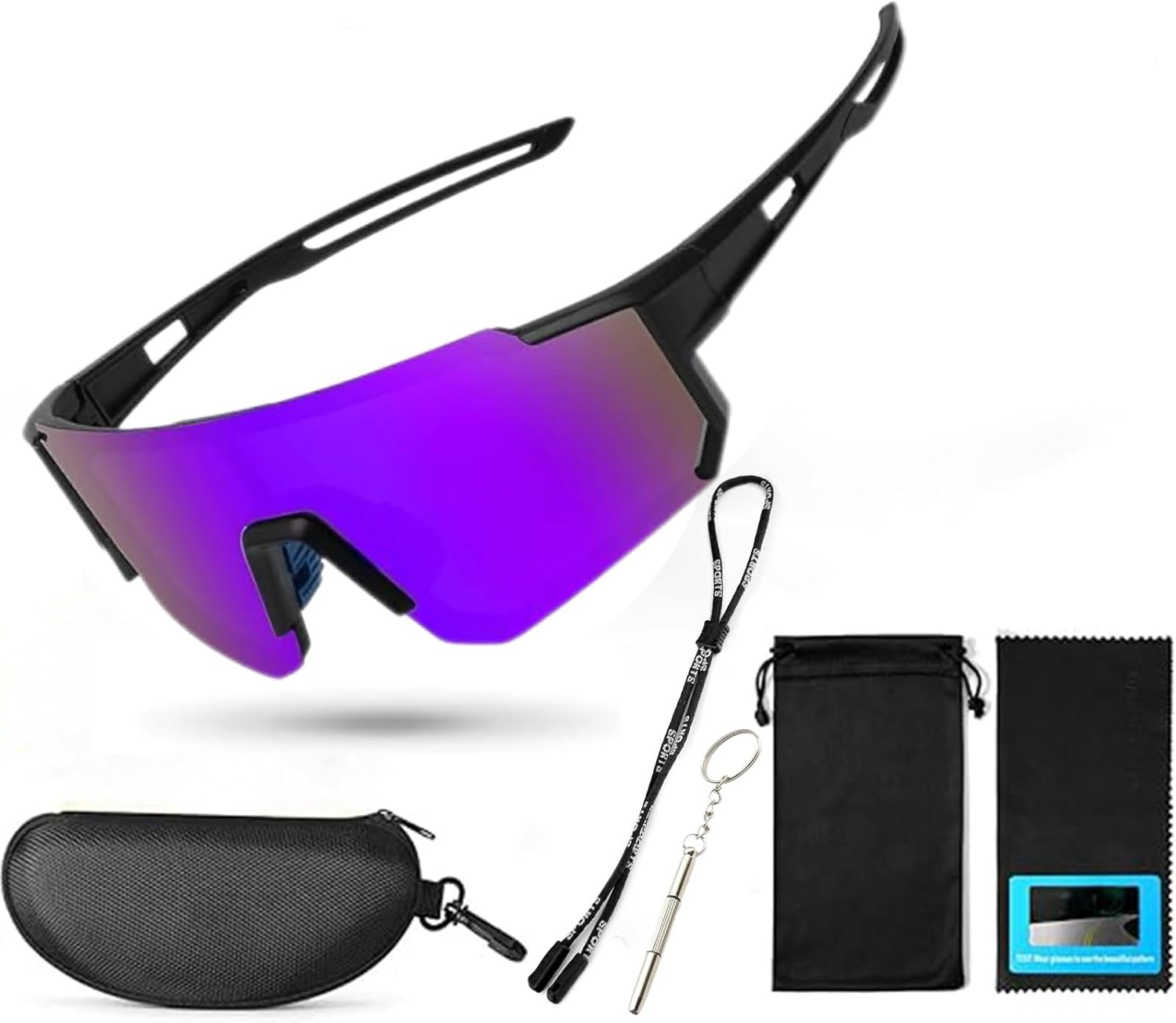 Polarized Sports Sunglasses for Men Women,Driving Fishing Cycling Mountain Bike Sunglasses UV400 Protection (Black Frame-Red Mirror Lens)