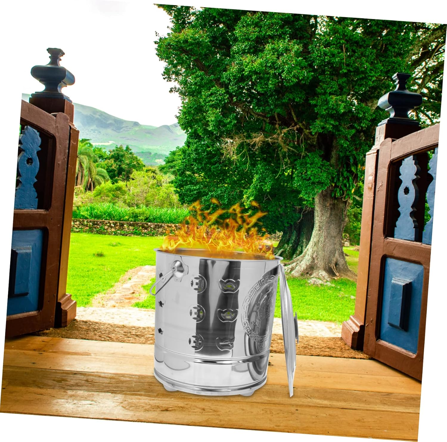 Sosoport Stainless Steel Burning Barrel Small Incinerator Can for Garden Paper Cardboard Metal Burn B image number 2