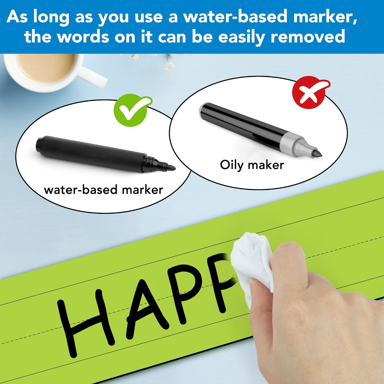 D-Fantix 12 Pack Magnetic Sentence Strips for Teachers, 12 X 3 Inch Magnetic Dry Erase Sentence Strips for Whiteboard, Reusable Teacher Supplies Learning Tools for Classroom Office(6 Colored, 6 White) image number 1