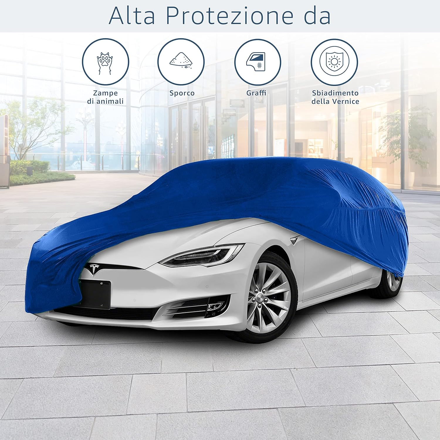 Cosmos - Indoor Car Cover Compatible with Main Large Saloon Models, Elastic, Breathable and Dustproof Fabric, Soft Lining, Snug Fit, Blue image number 4
