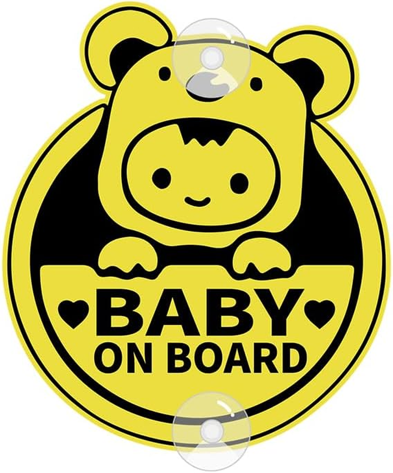 Assured Signs Baby on Board Sign with Suction Cups,Baby Safety Warning Decal for Cars- Bright Yellow, Durable and Strong Suction (Bear Baby on Board)