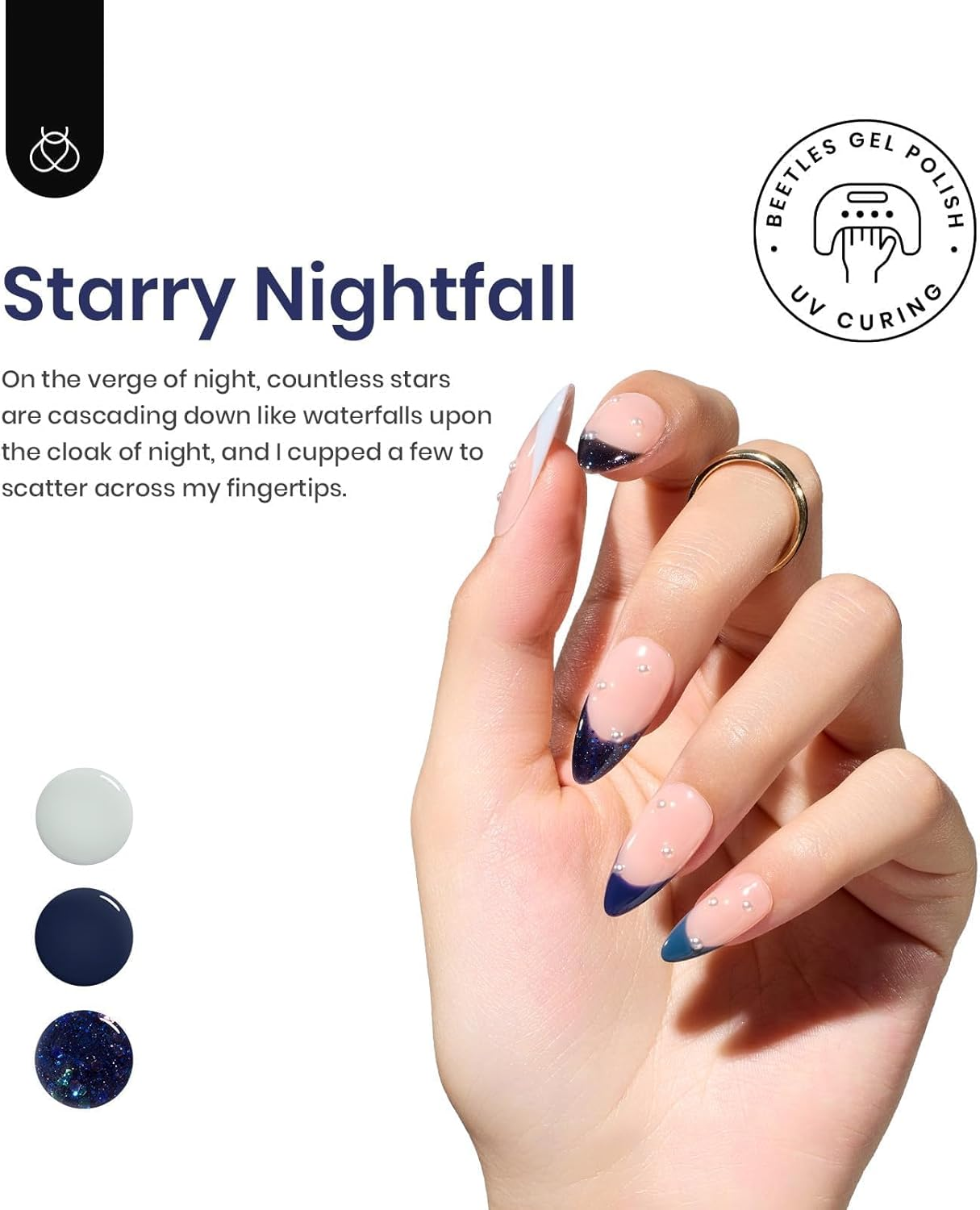 Beetles Gel Polish Gel Polish Set- 6 Colors Starry Nightfall Sparkly Navy Blue Gel Nail Polih Sliver Glitter Gel Polish Kit Nail Art Design Soak off Uv Nail Lamp Gel Nail Kit Gel Nail Polish Colors image number 4