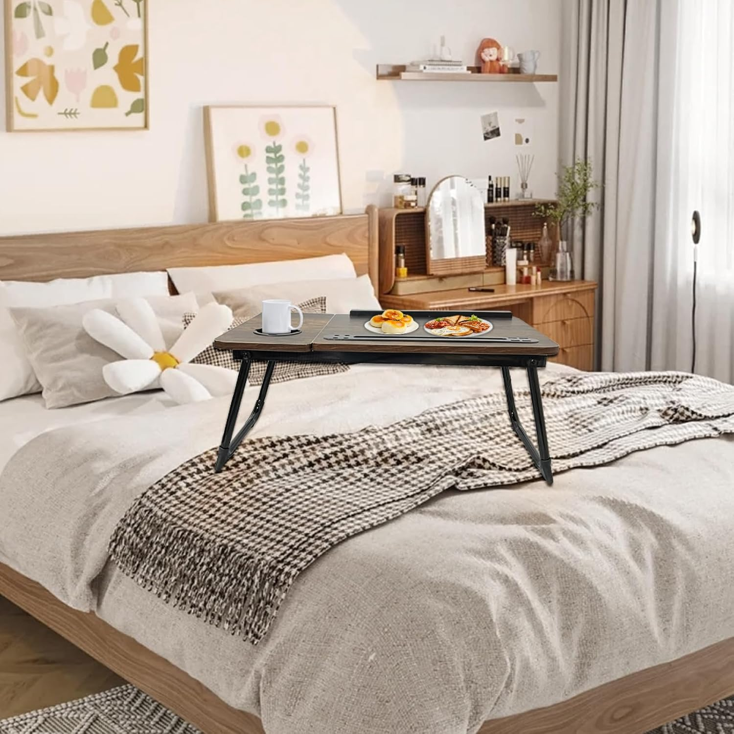 Laptop Desk for Bed, Adjustable Laptop Stand with 5 Different Angles, Portable Lap Tray Table with USB Charge Port and Cup Holder, Laptop Bed Desk Tray for Writing Working Reading (Rustic Brown) image number 1