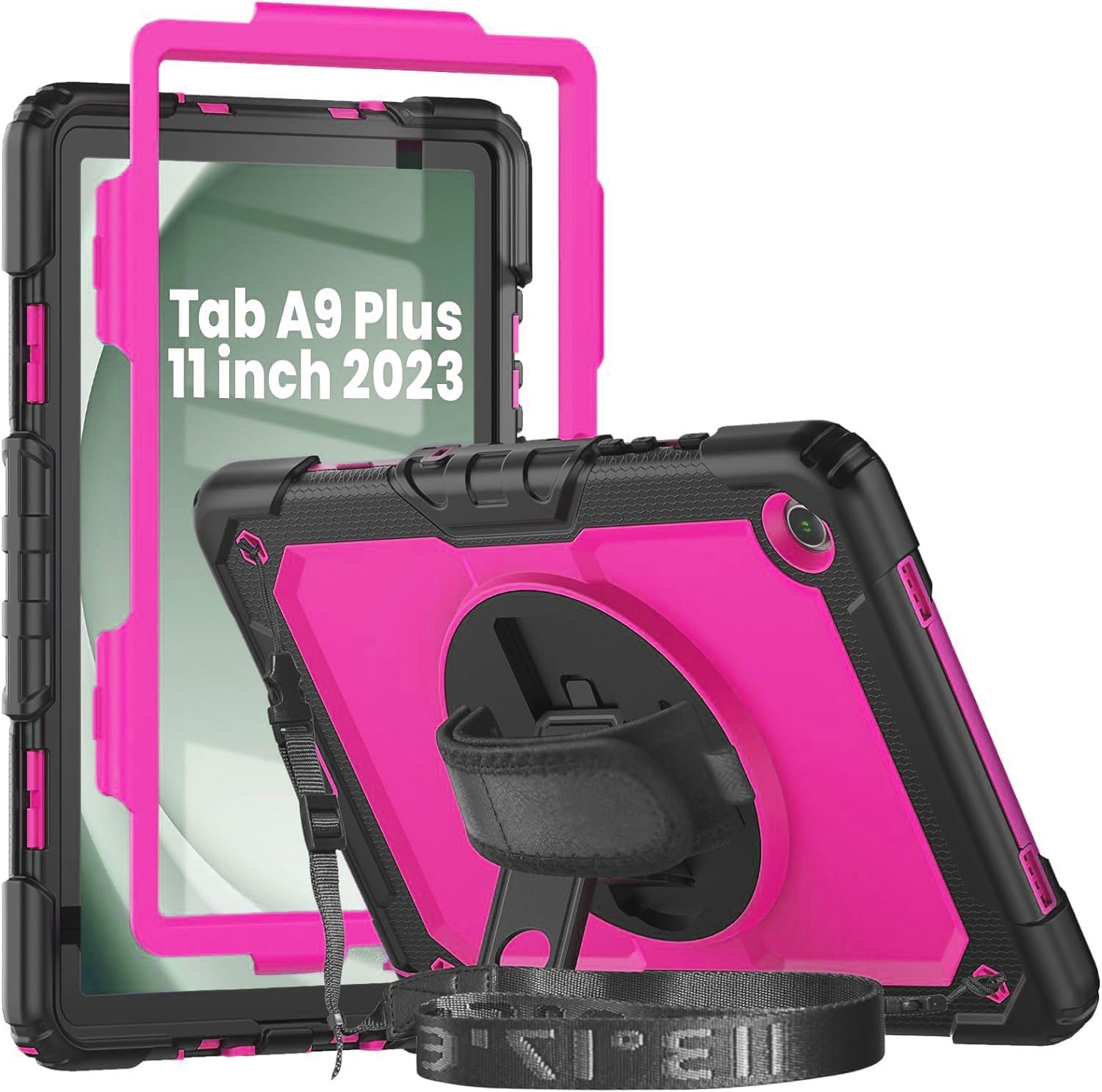 Herize Case for Samsung Galaxy Tab A9+ 11 Inch with Screen Protector | Tab A9 plus SM-X210/X215/X216 Cover for Kids | Shockproof Rugged Protective Case W/Stand Hand Strap Shoulder Strap Rosered image number 6