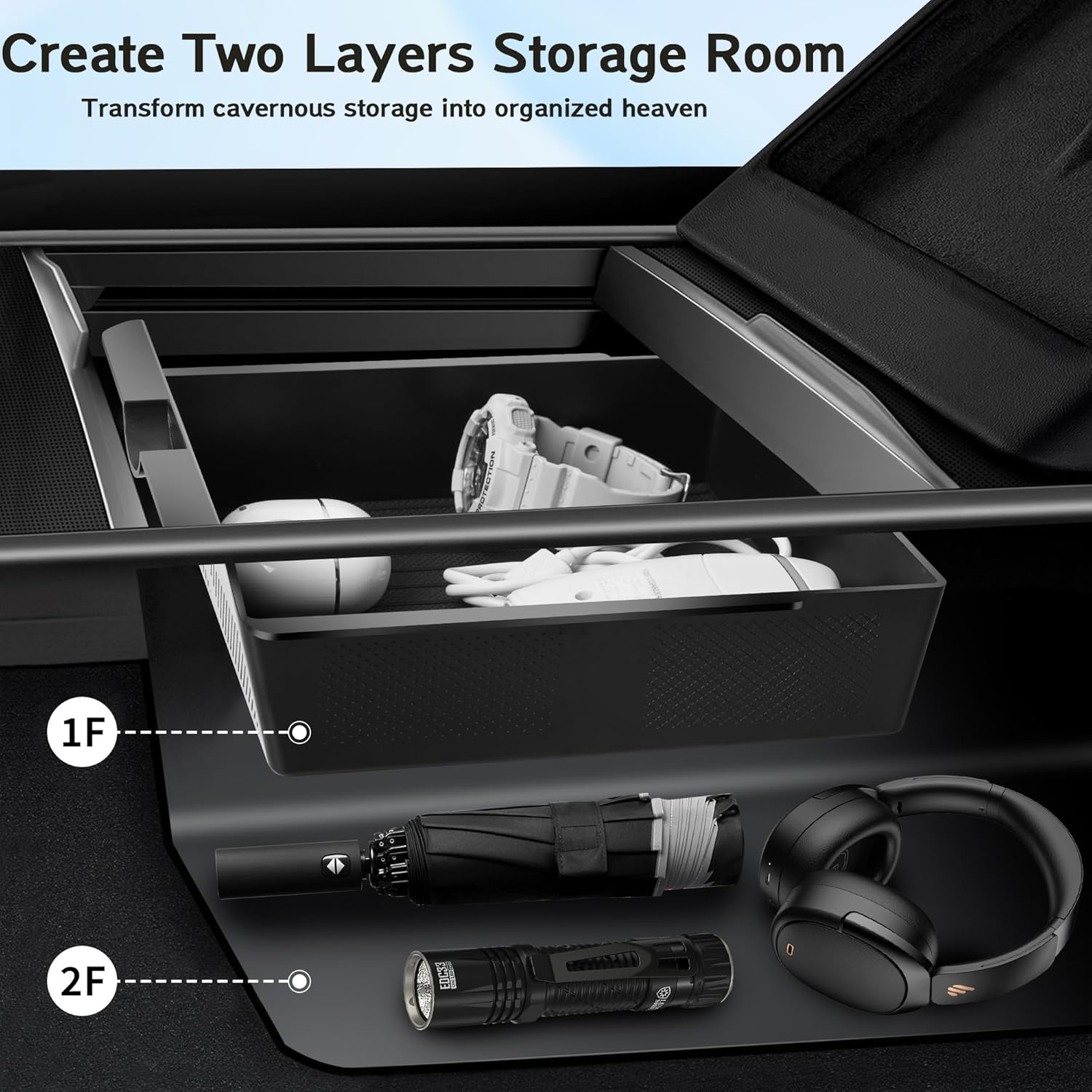 (6 PCS) Center Console Organizer Tray for 2026 2025 Tesla Model Y Juniper & 2026 to 2024 Tesla Model 3 Highland Accessories, Front Rear Storage Box with Silicone Cup Holder Insert Wireless Charger Mat image number 5