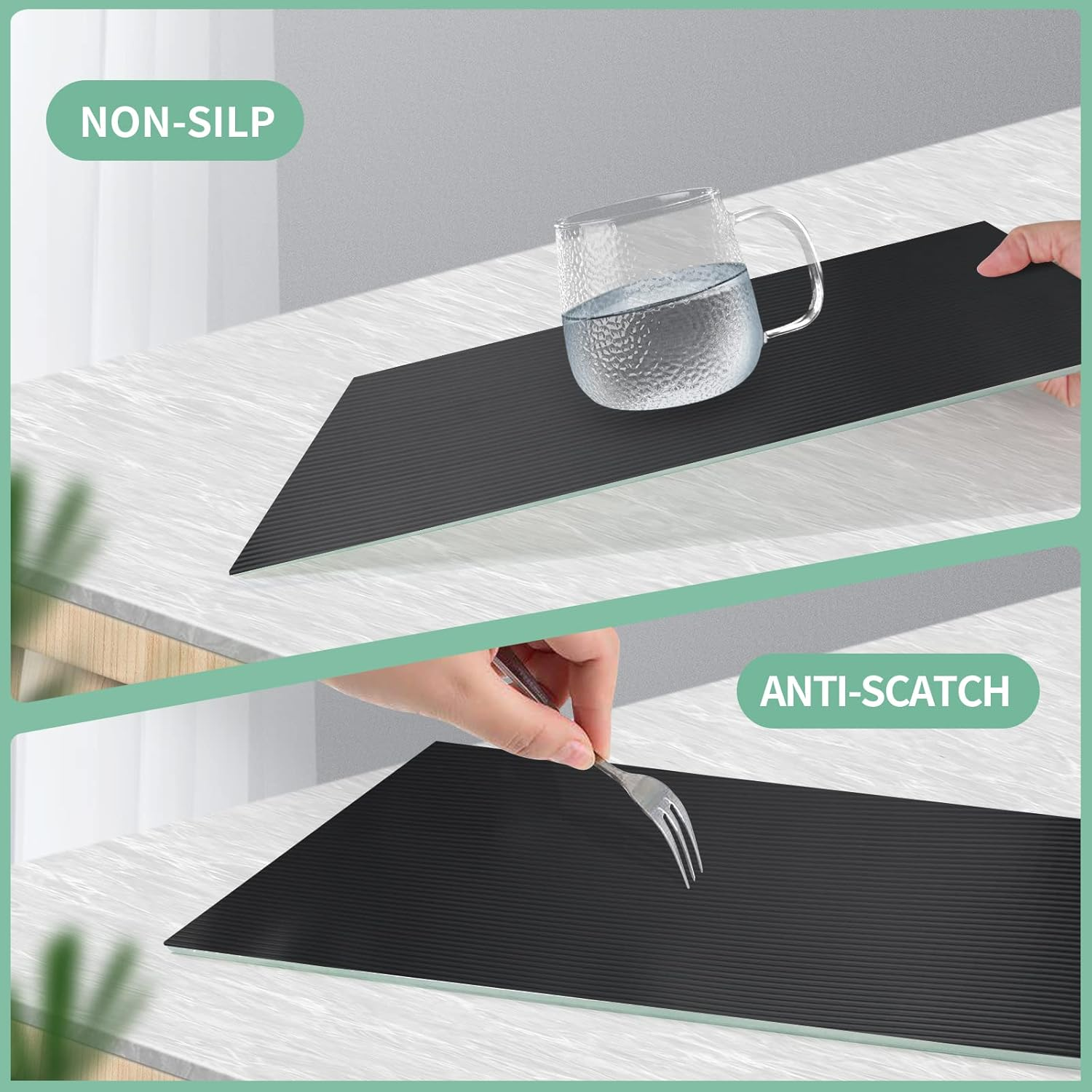 Drawer Liners, Non-Adhesive Cupboard Liner, Waterproof Anti-Slip BPA Free Kitchen Cabinet Refridge Fridge Shelf Liner Mats Sink Protector Strong Durable for Shelves Pantry(Black/12In X 120In) image number 5