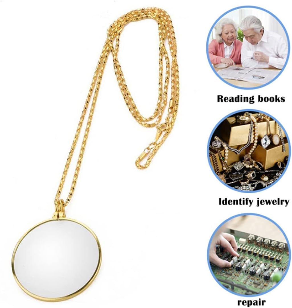 Meichoon Hanging Neck Reading Eye Glasses 5X Alloy Magnifier 2Pcs Set Women Reading Newspaper Gold and Silver UC30 image number 4
