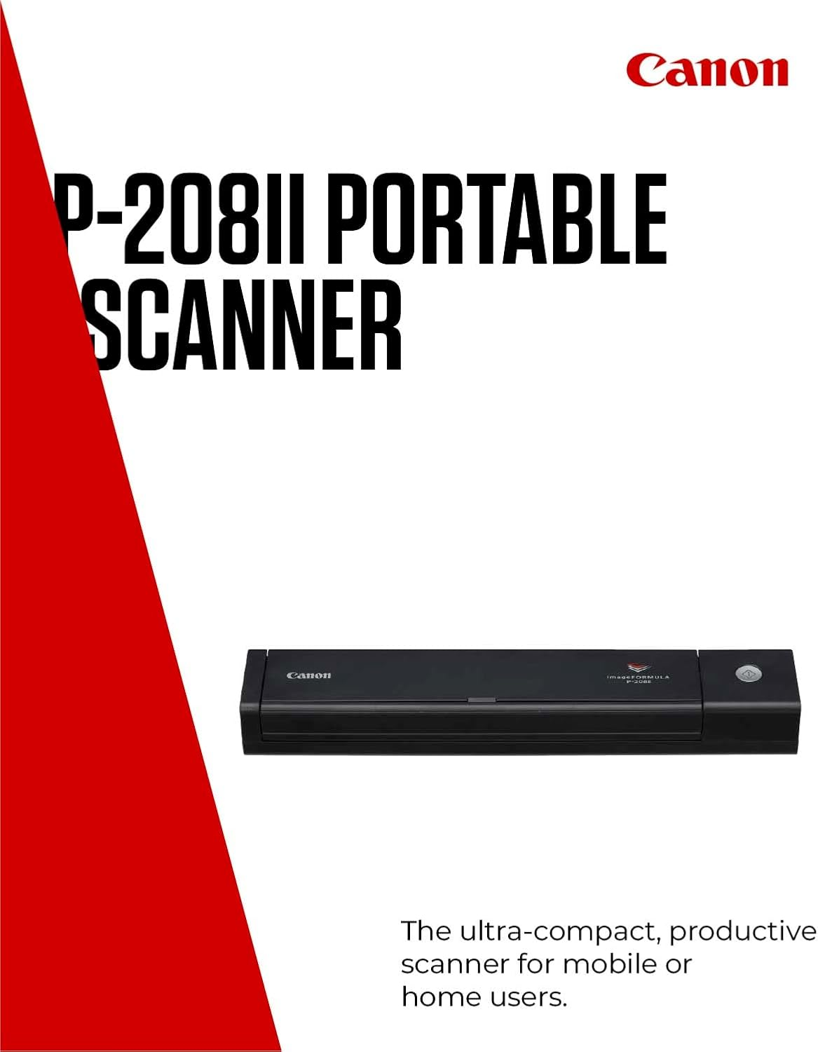 Canon P-208II Portable A4 Document Scanner, USB Mobile Document Scanner Duplex, Double Sided Scanning, Home Scanner, Plug & Play, 10X Automatic Document Feeder, Windows/Mac - Black image number 2