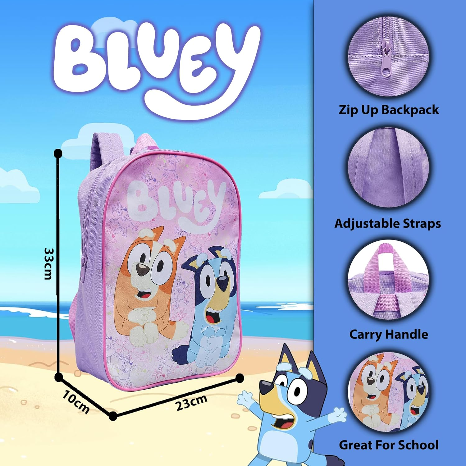 Bluey & Bingo Backpack Kids School Bag Childrens Boys & Girls Nursery Rucksack - Blue image number 4