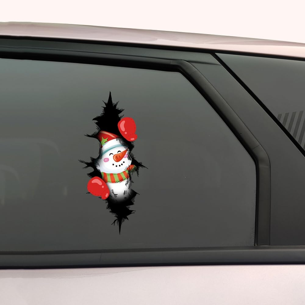 Double-Side Crack Christmas Sticker for Cars Funny Carvinyl Decal Christmas Car Body Decor Sticker Cute Bumper Decal Car Accessories Decorations (Carrot Nosed Snowman) image number 6