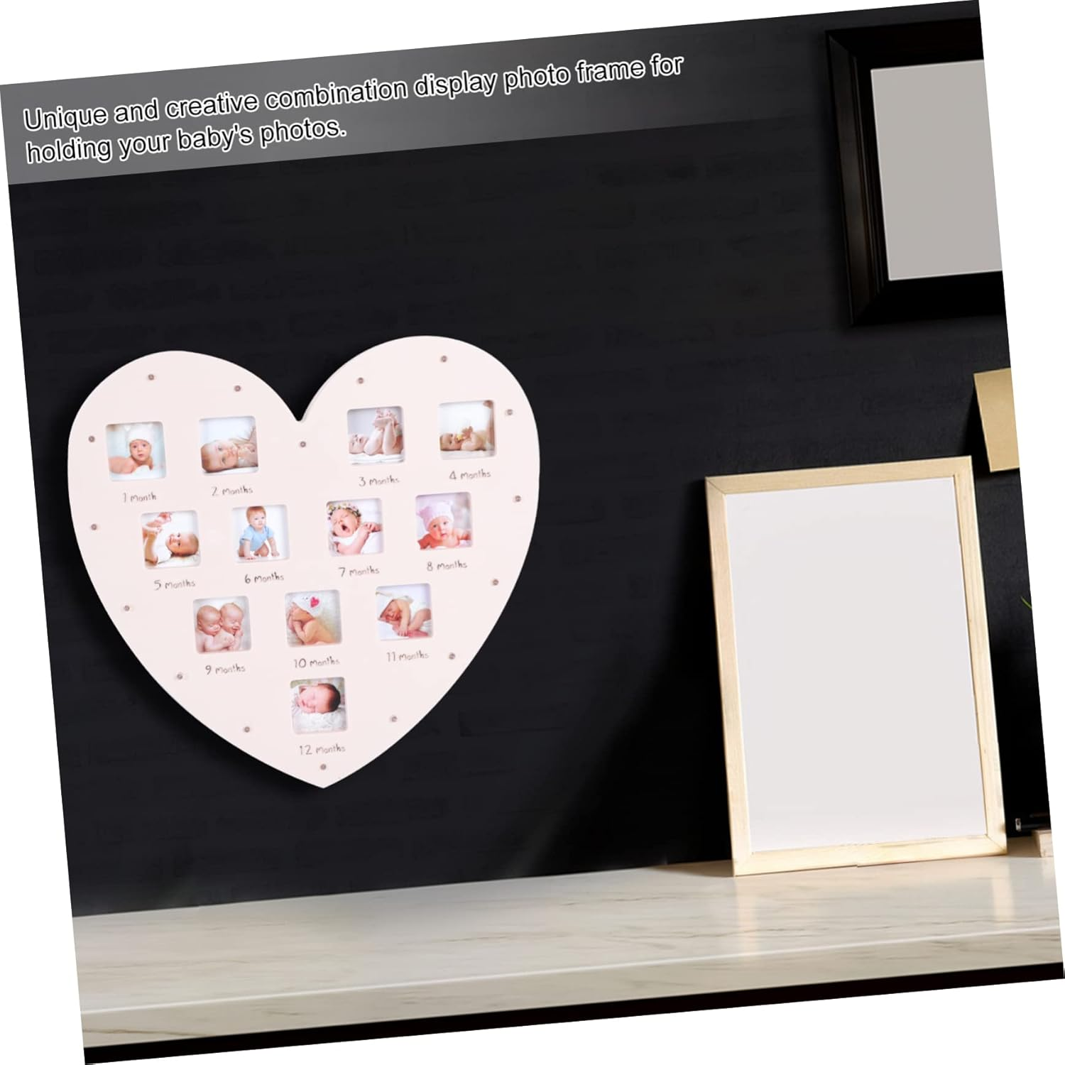 Growth Record Photo Frame for First Year Lighted Heart Shape Picture Frame for Boy Shower Capture Milestones image number 2