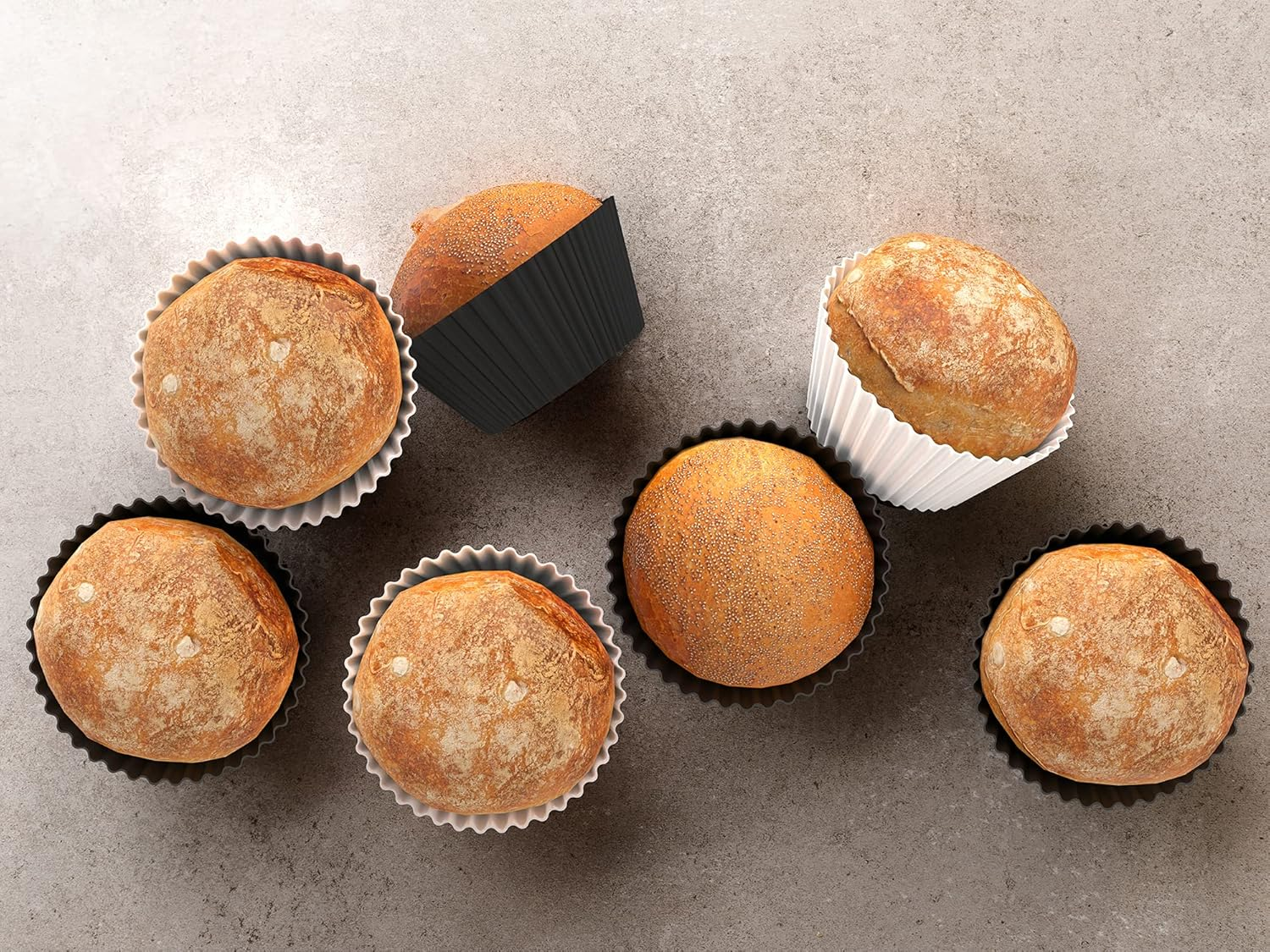 Reusable Silicone Baking Cups, Silicone Baking Molds, Matte Black and Matte White 24 Pack. image number 1