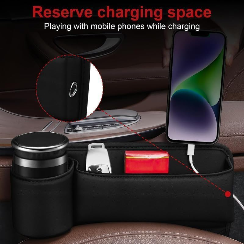 2 Pack Car Leather Cup Holder Gap Bag, Seat Gap Storage Box, Adjustable Car Seat Storage Box, Car Seat Gap Organizer, for Glasses Phones Keys and Cards (Driver Side Passager Side) image number 3