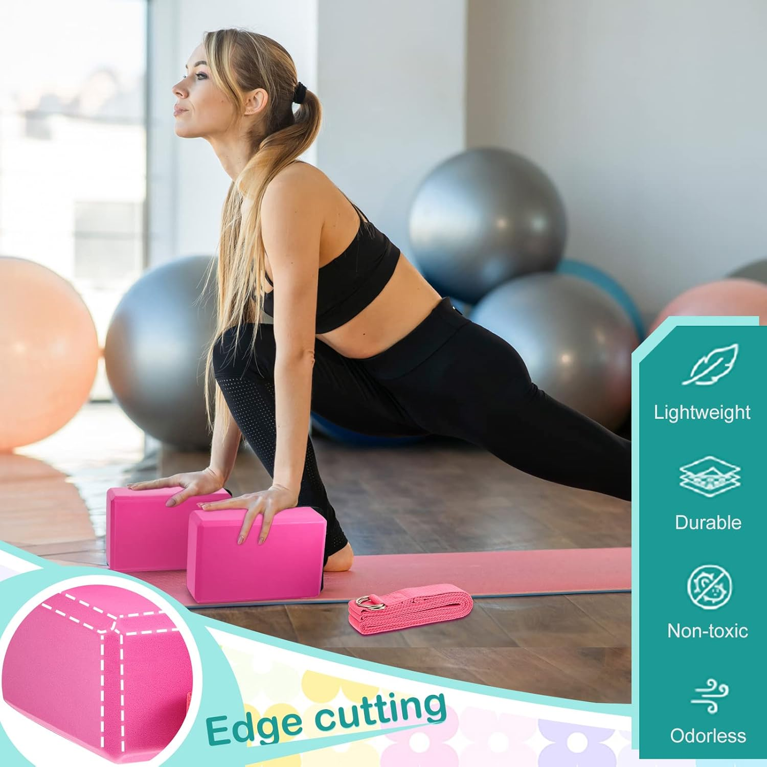 18 Pcs Yoga Block and Yoga Strap Set EVA Foam Yoga Blocks 9 X 6 X 3 Inches Non Slip Yoga Brick 8 Ft Yoga Straps for Stretching D Ring Strap for Yoga Pilates Fitness Workout Exercise image number 5