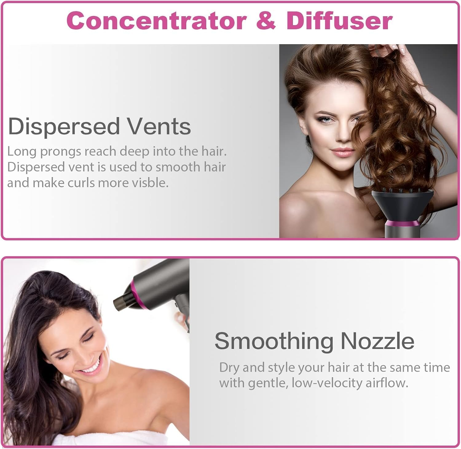 Hair Dryer (AU Plug) Professional Ionic Hairdryer with 2 Speed 3 Heat Setting, Cool Shot Button, 1 Diffuser & 2 Concentrator for Women Man with Stand