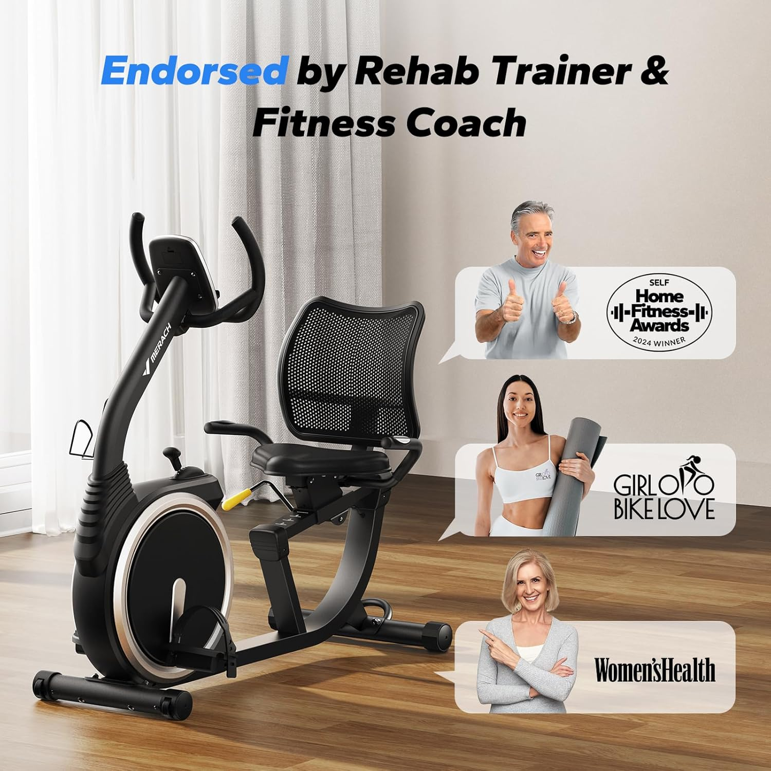 MERACH Recumbent Exercise Bike for Home, Spin Bike Stationary Bike with Smart Bluetooth and Exclusive App Connectivity Stepper, LCD, Heart Rate Handle,Elliptical Cross Trainer Magnetic Recumbent Bikes - Dblack image number 2