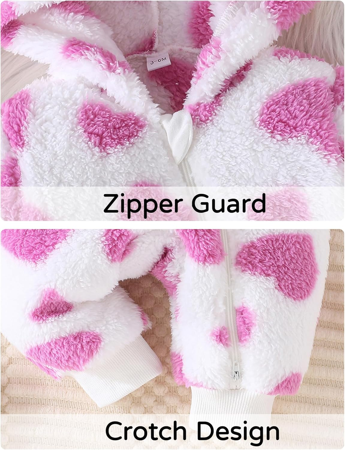 SEAUR Newborn Baby Girl Snowsuit Winter Hooded Fleece Jumpsuit Infant Bear Ear Snow Suit Zip up Romper Warm Outwear Outfits image number 3