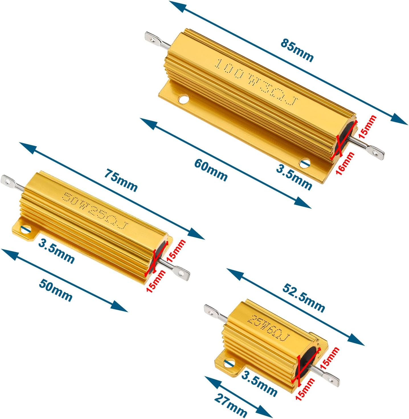 Emsea 10PCS Power Resistor Aluminum Shell Resistors 25W 6 Ohm/8 Ohm 50W 25 Ohm 100W 3 Ohm/ 8 Ohm Aluminum Housed Wire Wound Resistor for Electronic Equipment image number 1