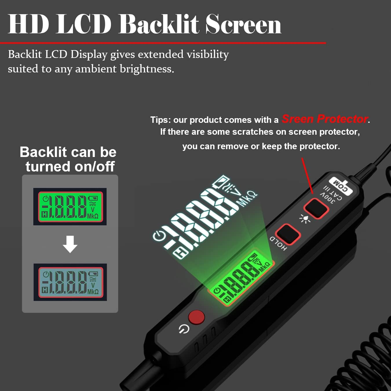 Car Voltage Detector 100V DC Voltage Tester Automotive Electric Circuit Tester Car Truck Low Voltage & Light Tester with Flashlight, Backlight, LCD Display, 190Mm Extended Spring Wire