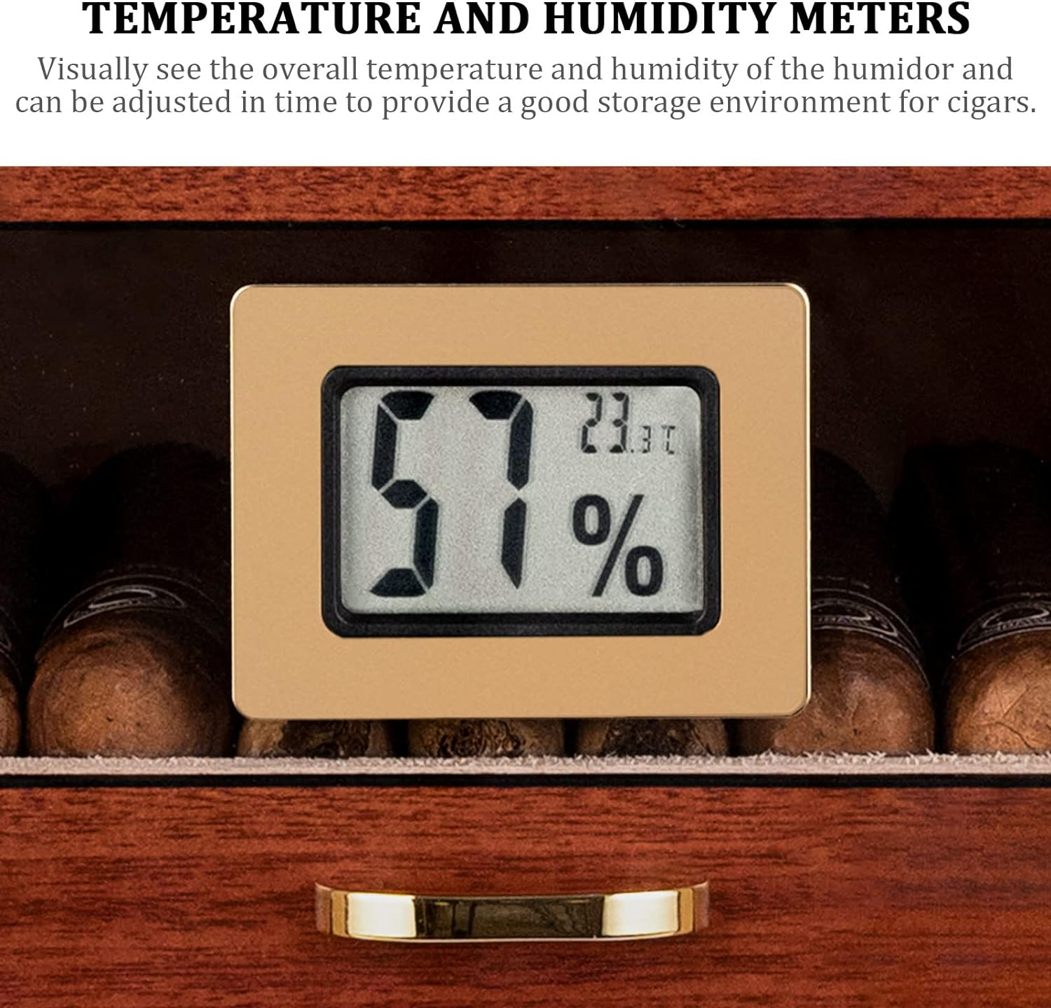 CIGARLOONG Cigar Humidor Cedar Wood 3 Drawers with Hygrometer and Humidifier Hidden Handle Moisturizing Box, Holds 100 Cigars Large Indoor Humidor（Cherry2） image number 2