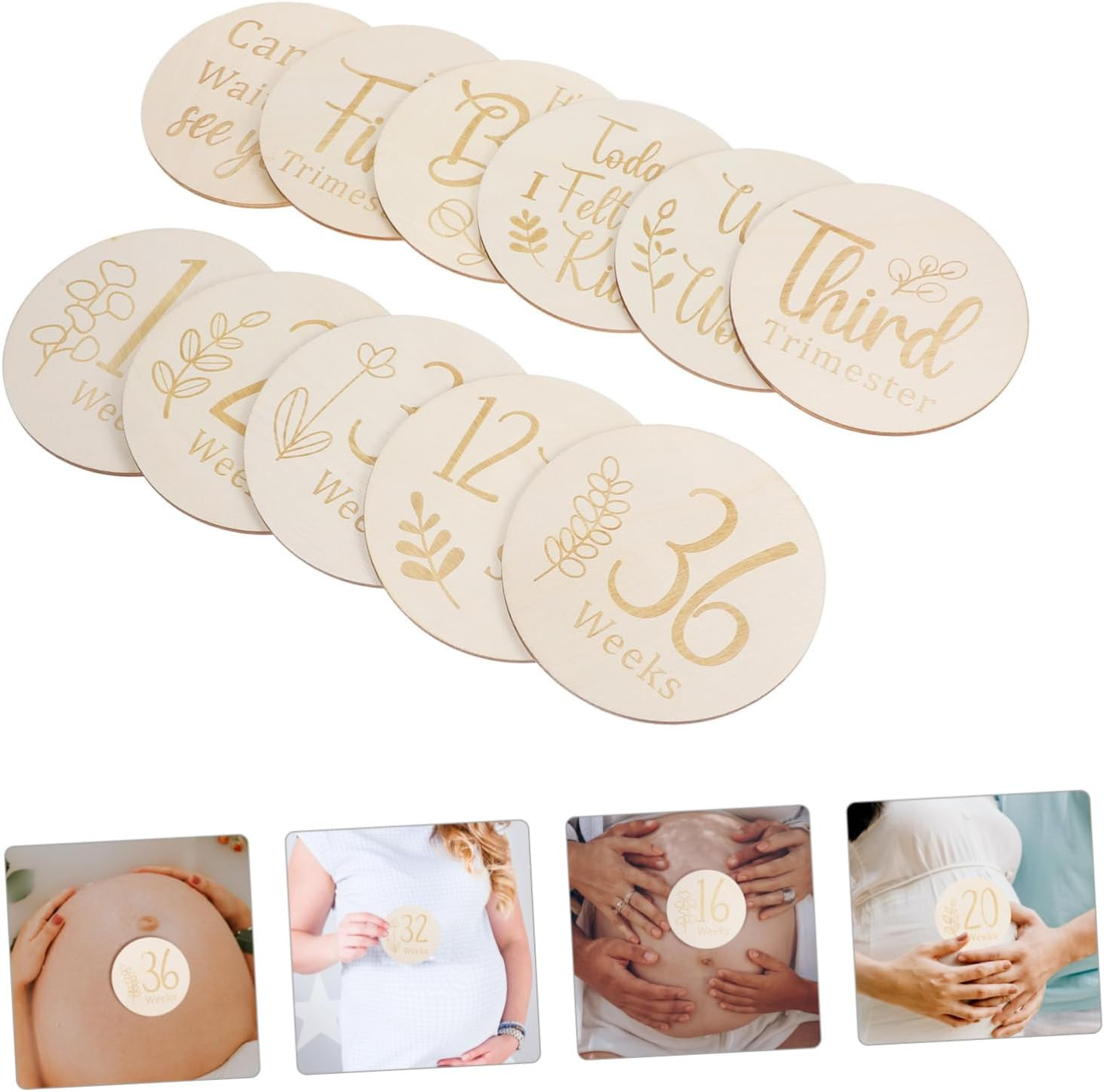 11-Piece Wooden Pregnancy Journey Milestone Discs Set Double-Sided Weekly Signs for Newborn Photo Props Track Your Baby'S Growth Milestones image number 6