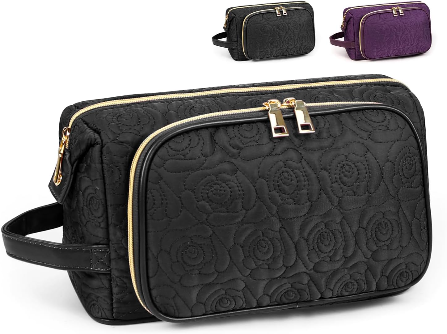 Lubardy Makeup Bag, Large Capacity Cosmetic Bags for Women Waterproof Travel Make up Bag Organizer Polyester Portable Storage Brush Pouch with Handle, Black image number 1